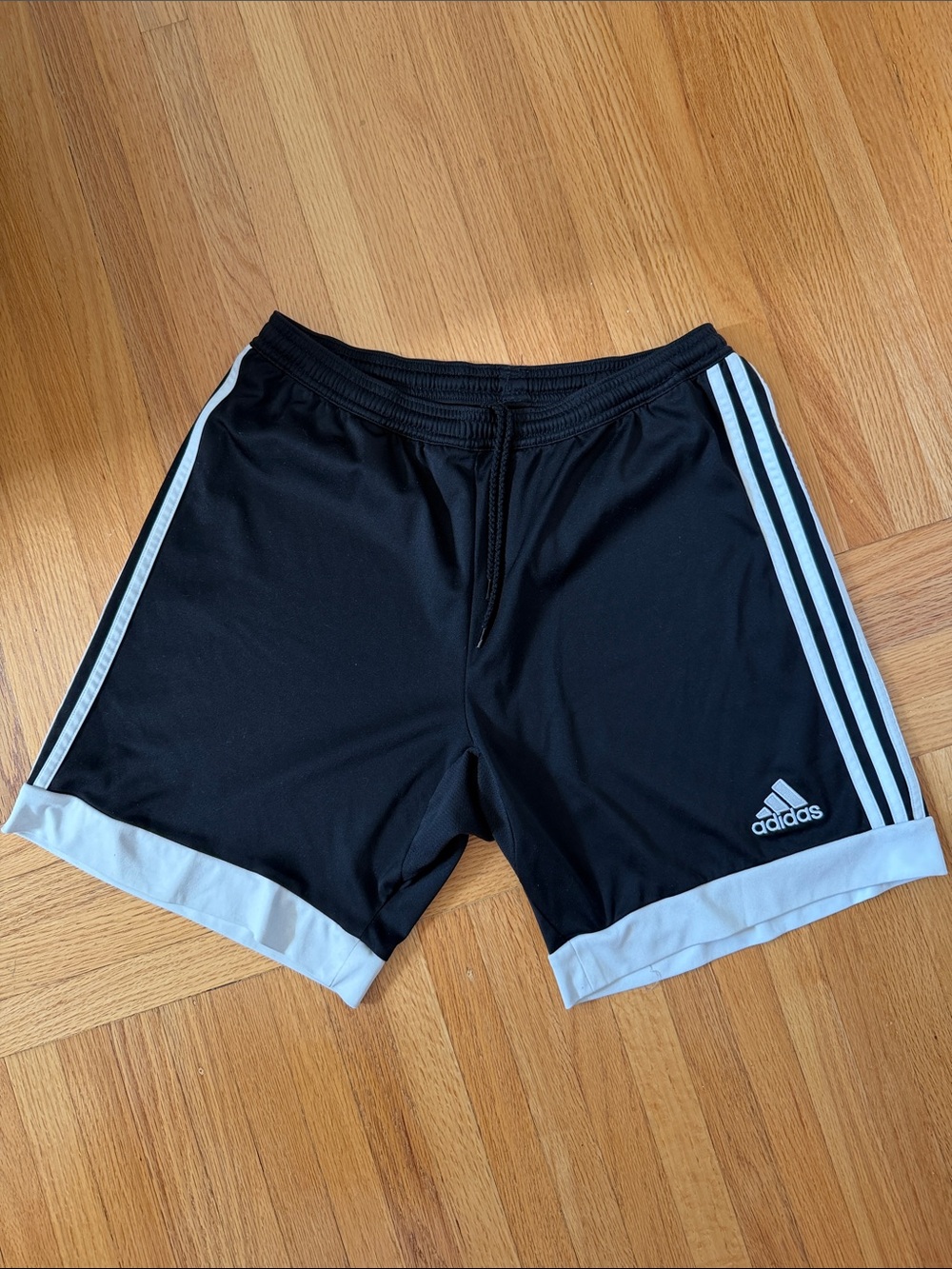 adidas Black Athletic Shorts with White Trim M